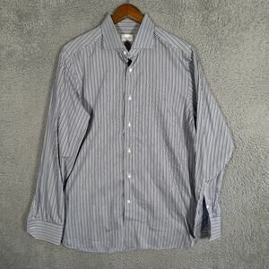 Ermenegildo Zegna Shirt Mens Medium Slim Fit Blue Striped Button Up